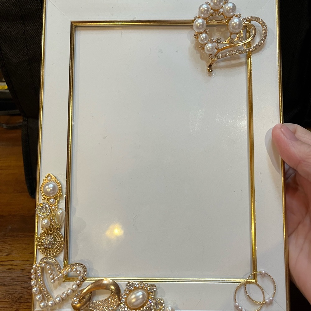 Elegant Gold tone and Pearl Embellished 5 X 7 Photo Frame. Hand crafted.